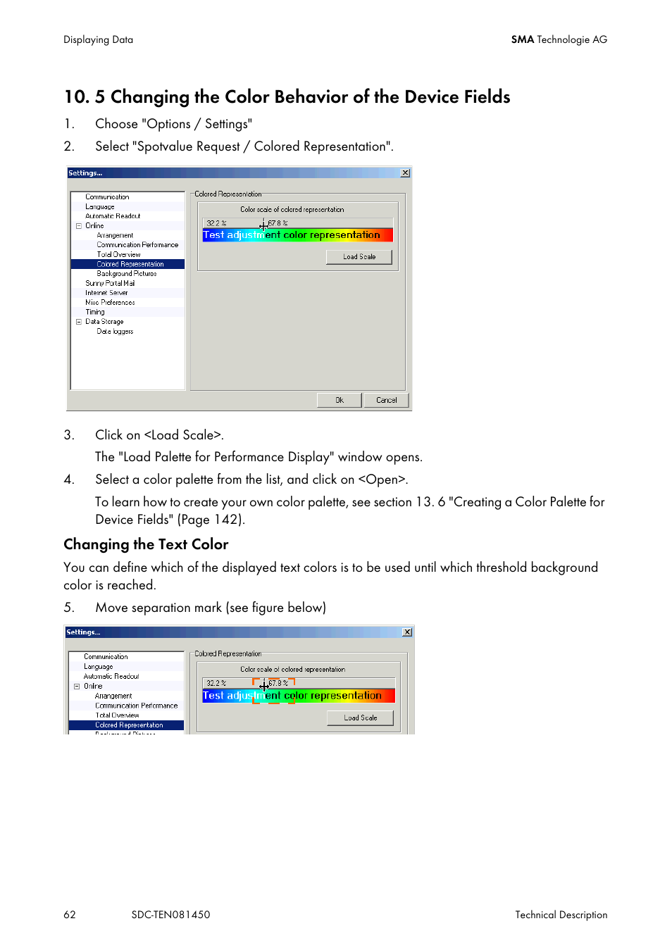 5 changing the color behavior of the device fields, Changing the color behavior of the device fields | SMA Sunny Data Control V.5.0 User Manual | Page 60 / 156