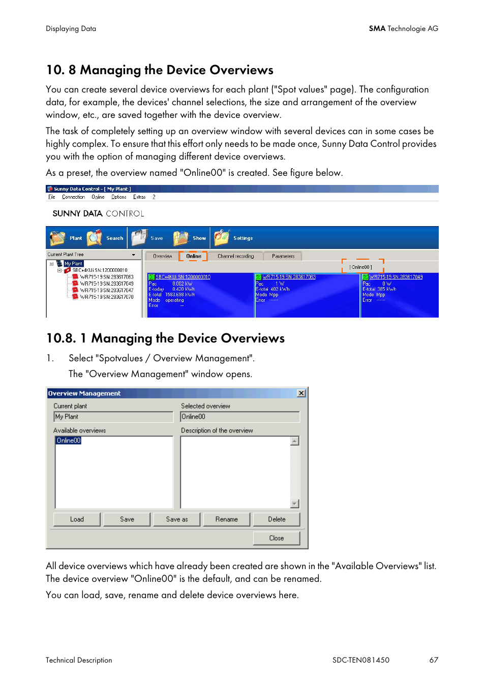 8 managing the device overviews, 1 managing the device overviews, Managing the device overviews | SMA Sunny Data Control V.5.0 User Manual | Page 65 / 156
