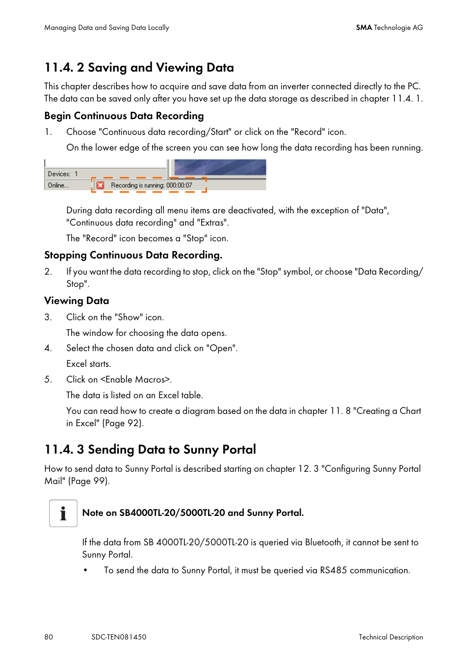 2 saving and viewing data, 3 sending data to sunny portal, Saving and viewing data | Sending data to sunny portal | SMA Sunny Data Control V.5.0 User Manual | Page 78 / 156
