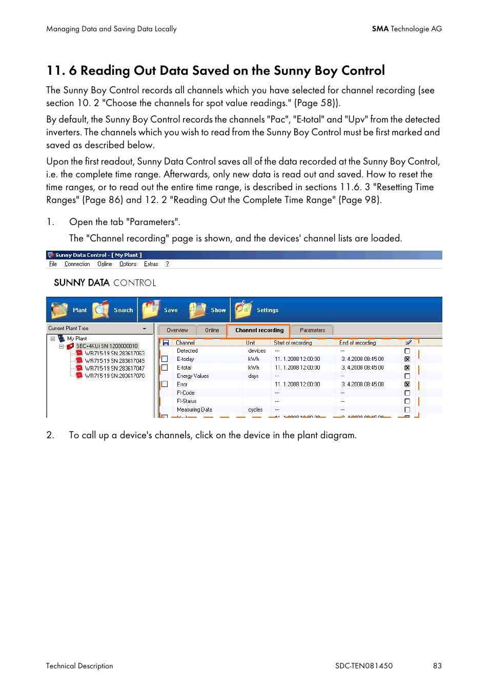 6 reading out data saved on the sunny boy control, Reading out data saved on the sunny boy control | SMA Sunny Data Control V.5.0 User Manual | Page 81 / 156