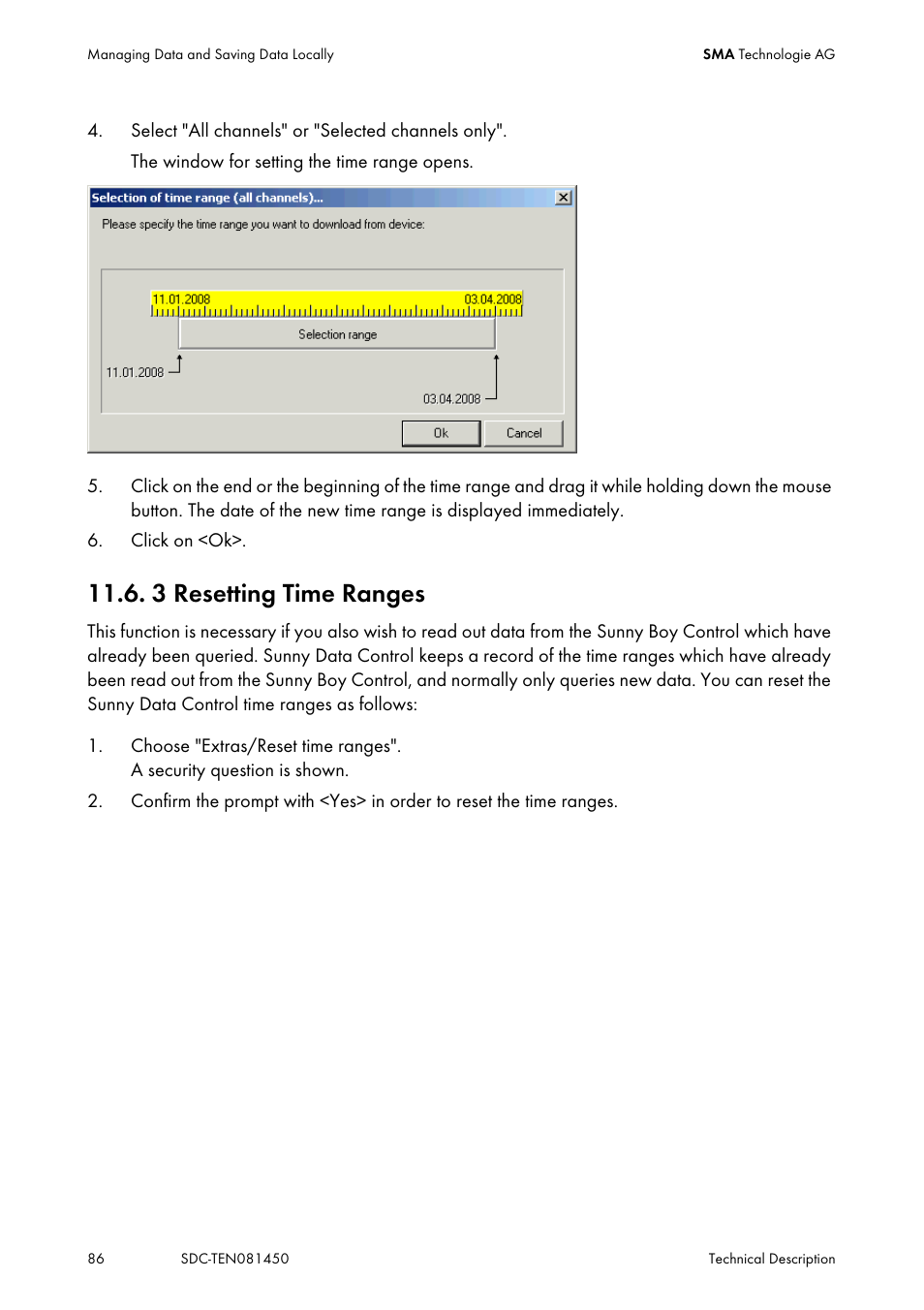 3 resetting time ranges, Resetting time ranges | SMA Sunny Data Control V.5.0 User Manual | Page 84 / 156