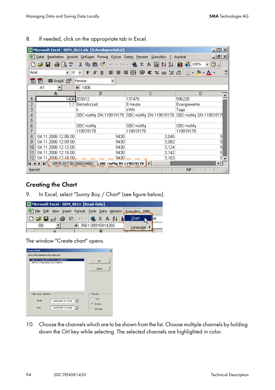 Creating the chart | SMA Sunny Data Control V.5.0 User Manual | Page 92 / 156