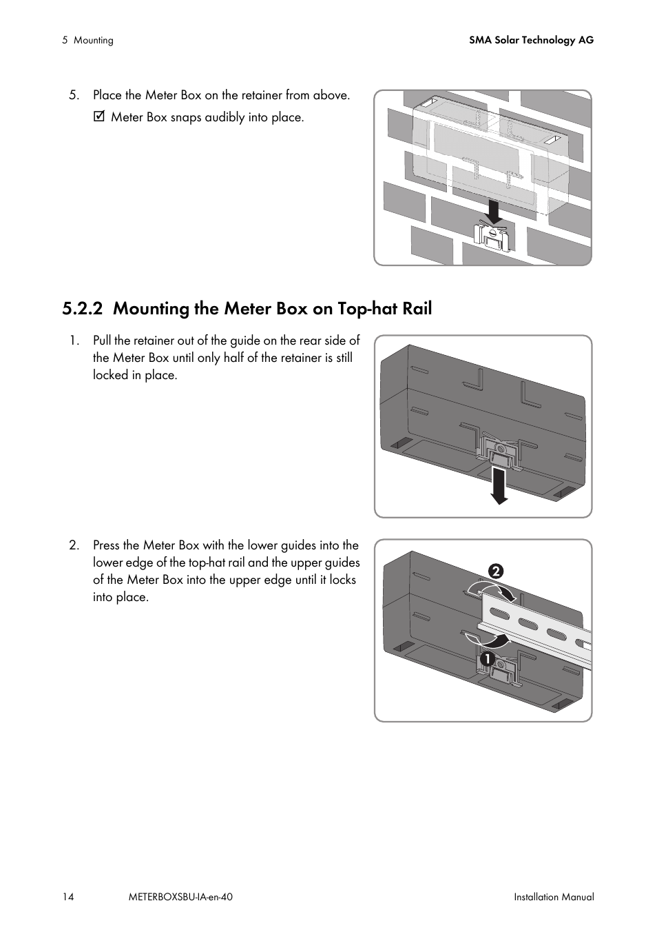 2 mounting the meter box on top-hat rail, Mounting the meter box on top-hat rail | SMA METER BOX FOR SUNNY BACKUP User Manual | Page 14 / 40