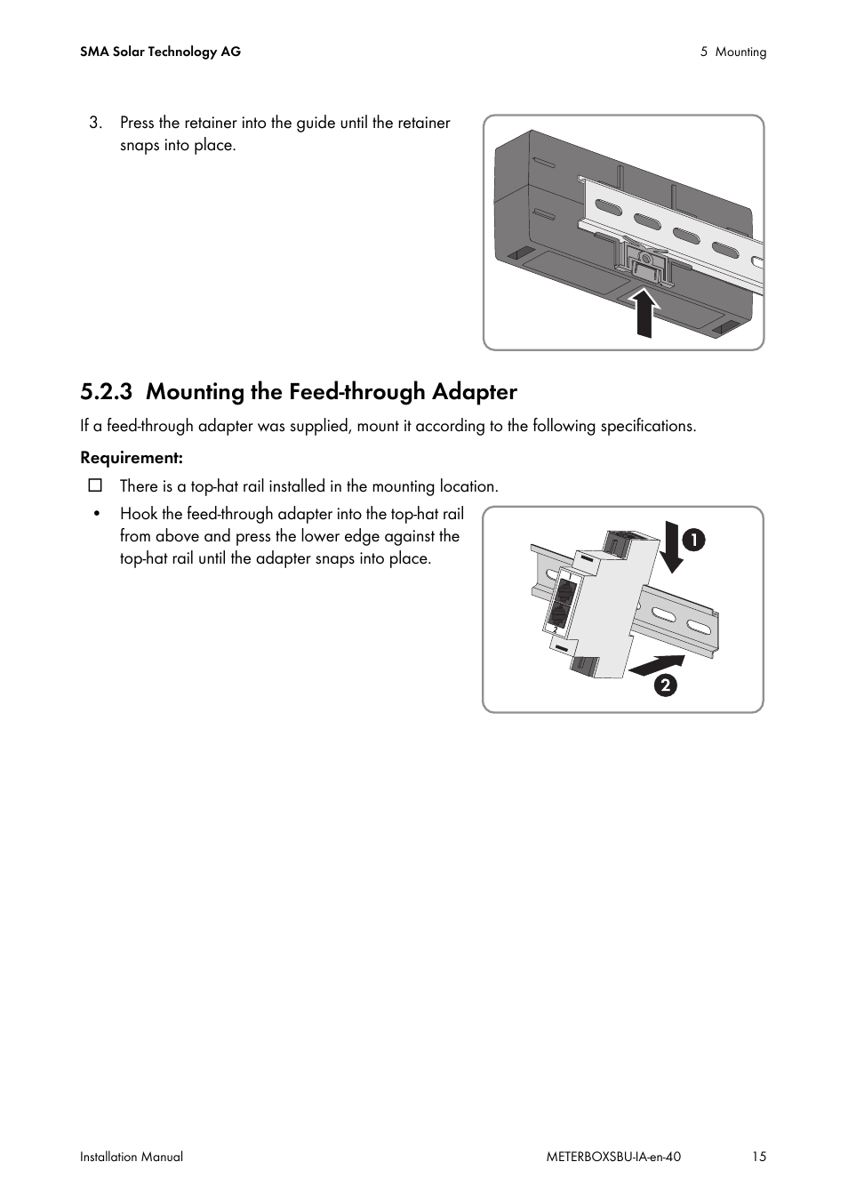 3 mounting the feed-through adapter, Mounting the feed-through adapter | SMA METER BOX FOR SUNNY BACKUP User Manual | Page 15 / 40