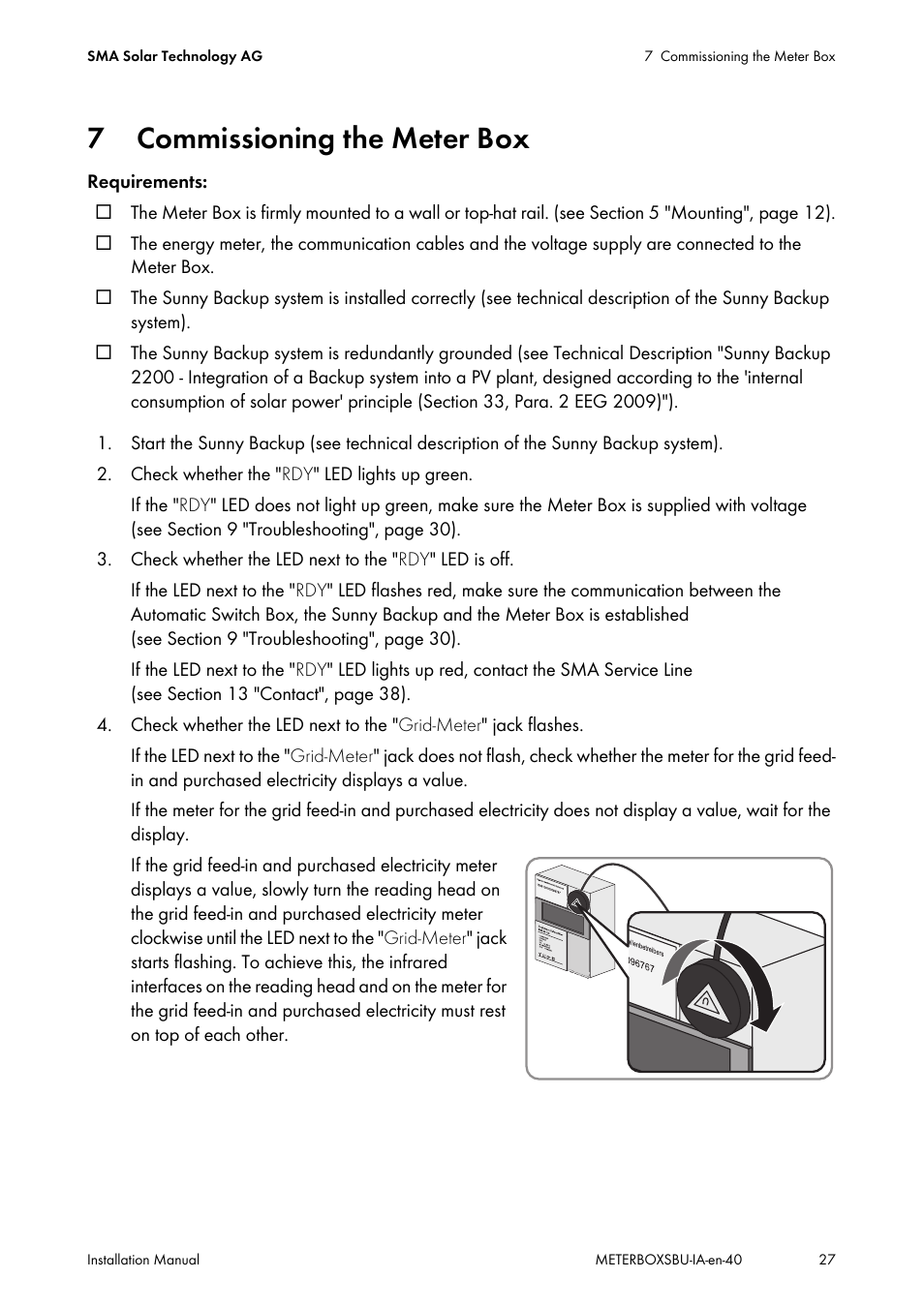 7 commissioning the meter box, Commissioning the meter box | SMA METER BOX FOR SUNNY BACKUP User Manual | Page 27 / 40