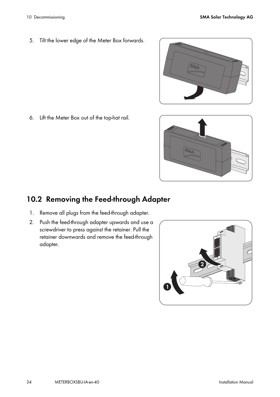 2 removing the feed-through adapter, Removing the feed-through adapter | SMA METER BOX FOR SUNNY BACKUP User Manual | Page 34 / 40