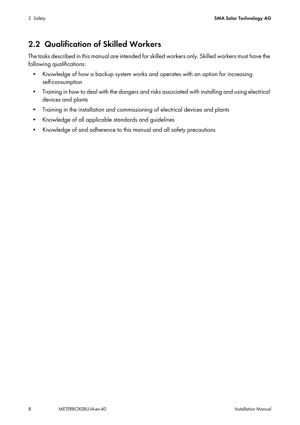 2 qualification of skilled workers, Qualification of skilled workers | SMA METER BOX FOR SUNNY BACKUP User Manual | Page 8 / 40