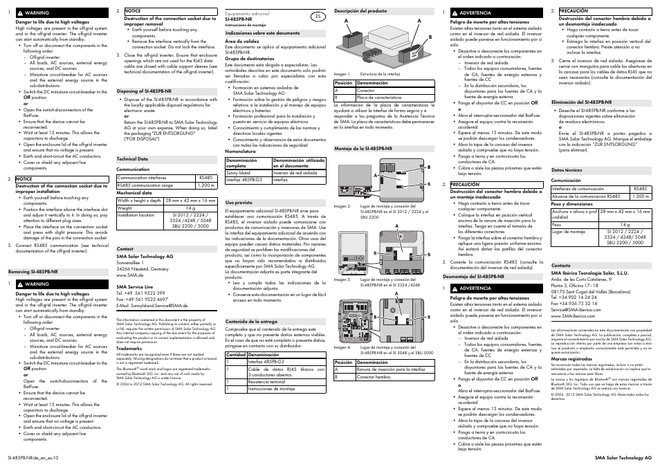 SMA SI-485PB-NR User Manual | Page 2 / 2