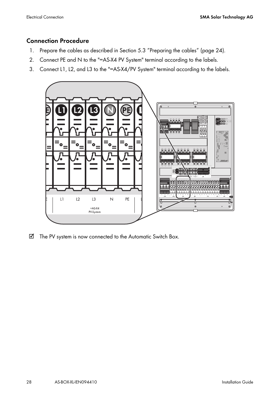 Connection procedure | SMA AUTOMATIC SWITCH BOX XL User Manual | Page 28 / 54