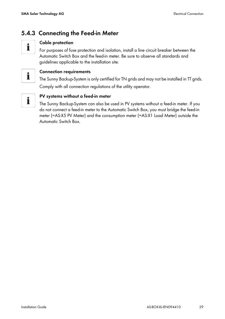 3 connecting the feed-in meter, Connecting the feed-in meter | SMA AUTOMATIC SWITCH BOX XL User Manual | Page 29 / 54