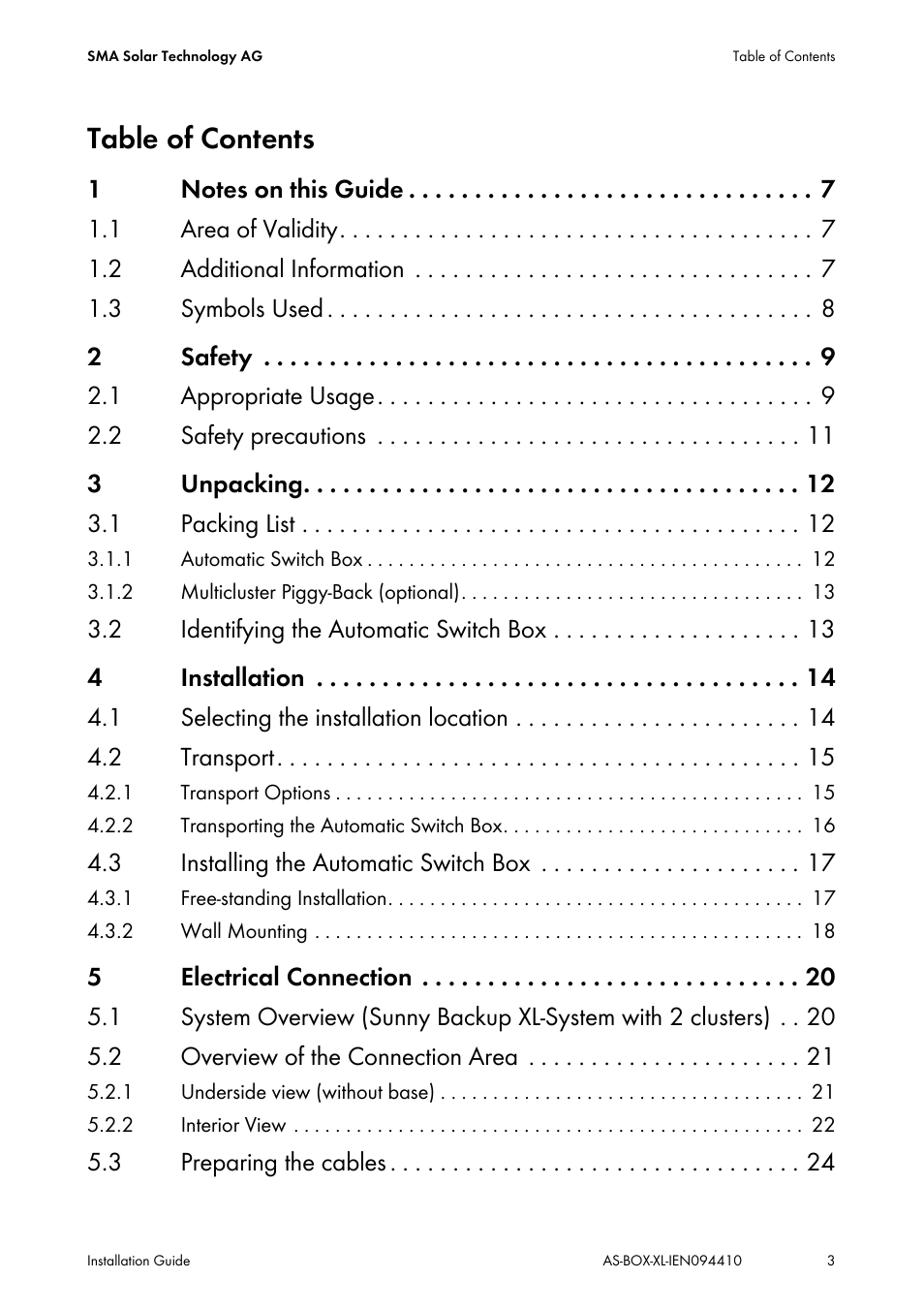 SMA AUTOMATIC SWITCH BOX XL User Manual | Page 3 / 54