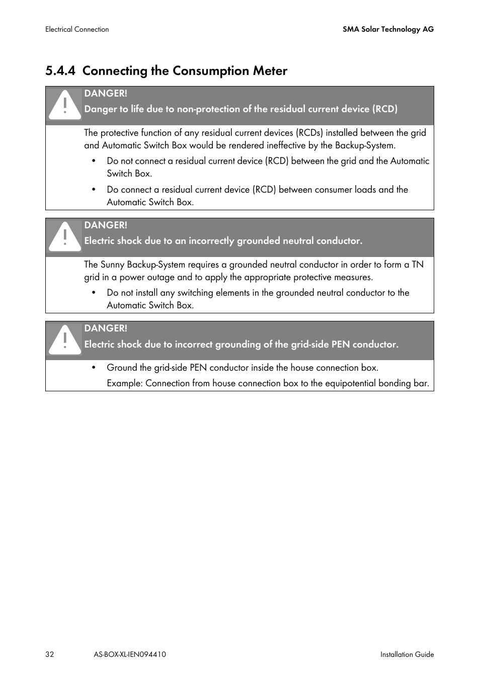 4 connecting the consumption meter, Connecting the consumption meter | SMA AUTOMATIC SWITCH BOX XL User Manual | Page 32 / 54