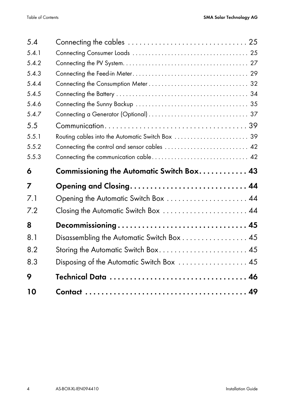 SMA AUTOMATIC SWITCH BOX XL User Manual | Page 4 / 54