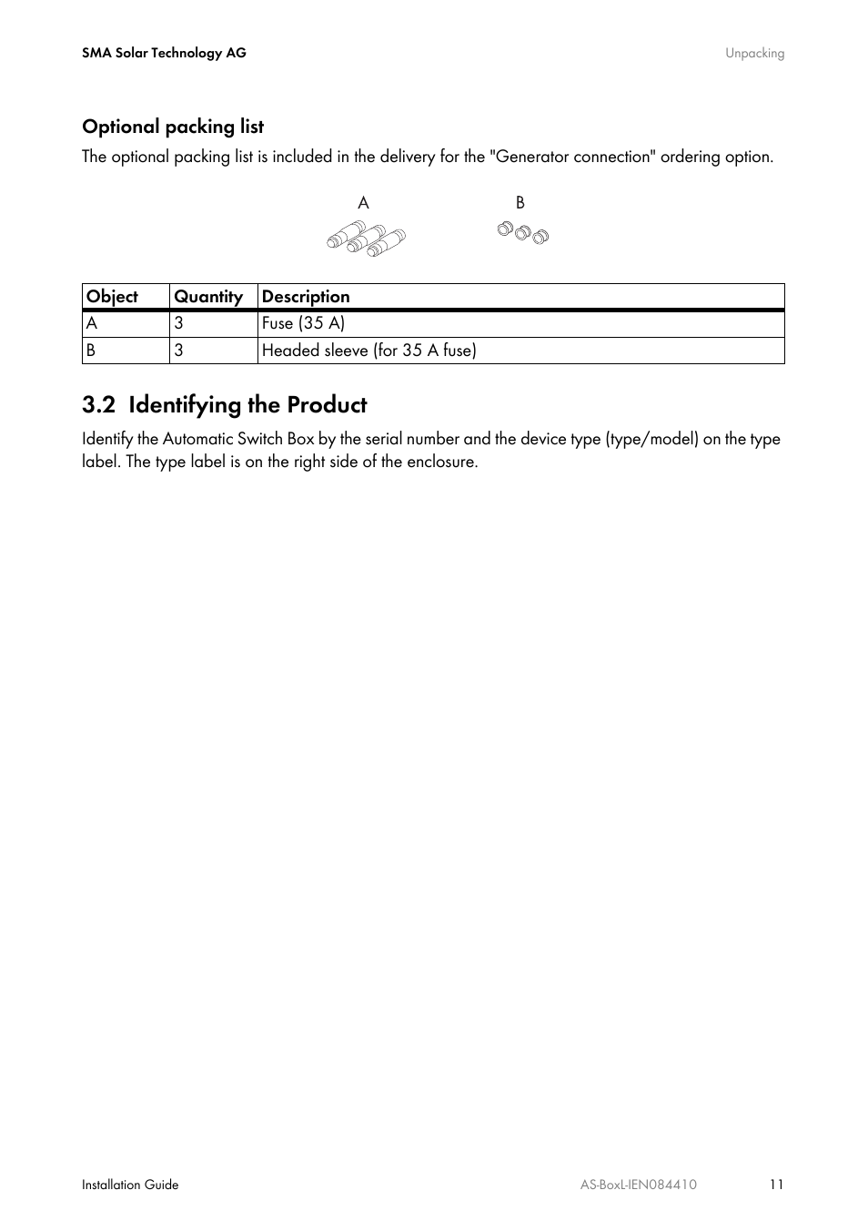 2 identifying the product, Identifying the product | SMA AUTOMATIC SWITCH BOX L User Manual | Page 11 / 48