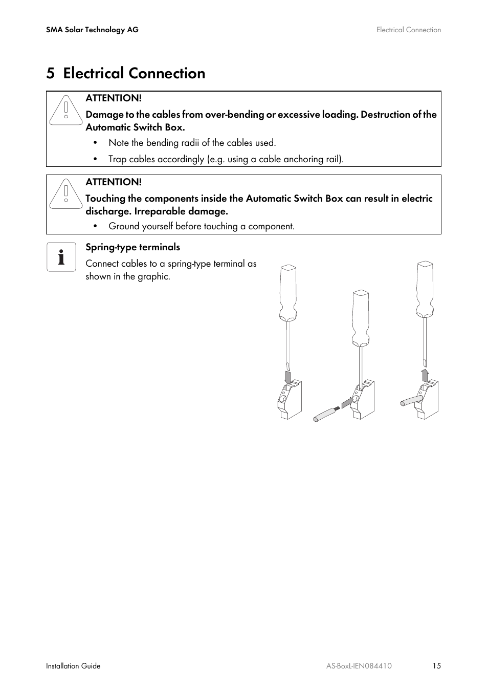 5 electrical connection, Electrical connection | SMA AUTOMATIC SWITCH BOX L User Manual | Page 15 / 48