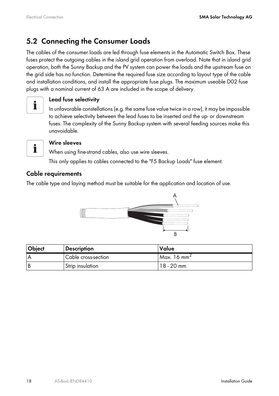 2 connecting the consumer loads, Connecting the consumer loads | SMA AUTOMATIC SWITCH BOX L User Manual | Page 18 / 48