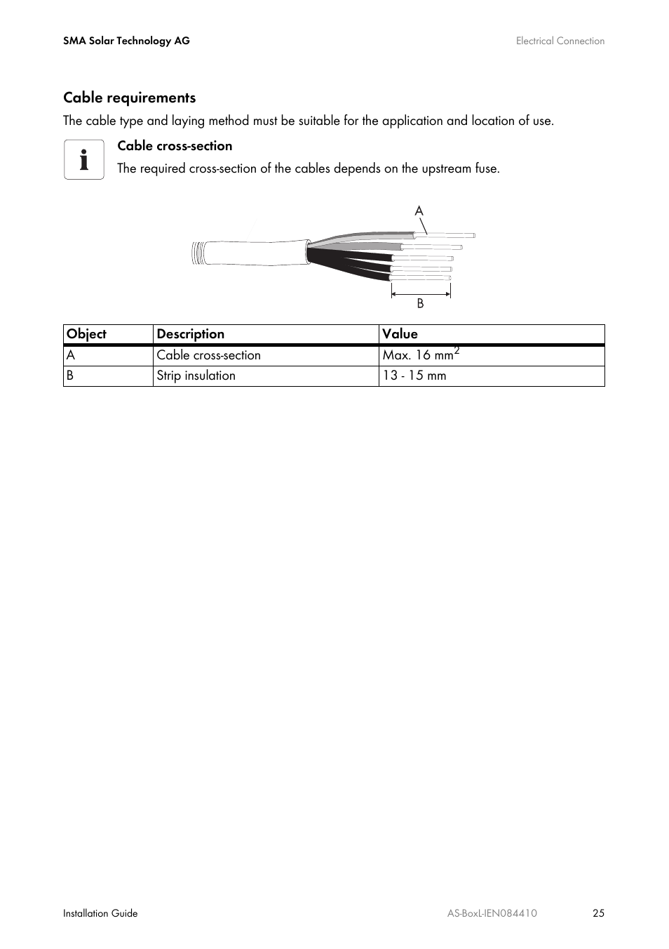 Cable requirements | SMA AUTOMATIC SWITCH BOX L User Manual | Page 25 / 48