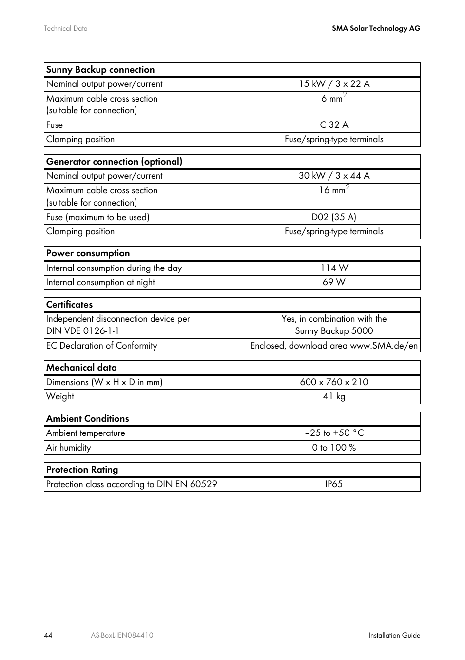 SMA AUTOMATIC SWITCH BOX L User Manual | Page 44 / 48