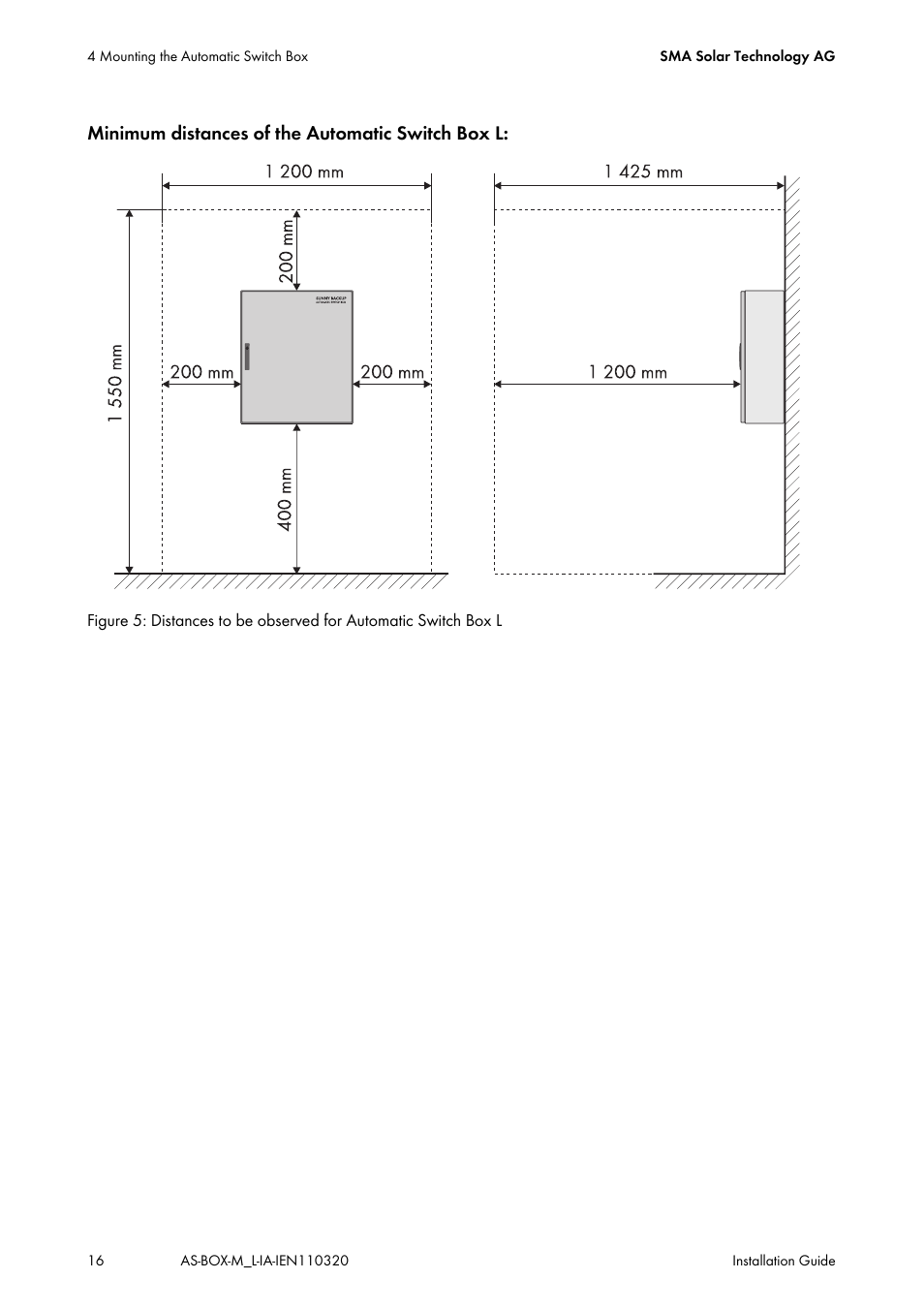 Minimum distances of the automatic switch box l | SMA AUTOMATIC SWITCH BOX M-20 User Manual | Page 16 / 64