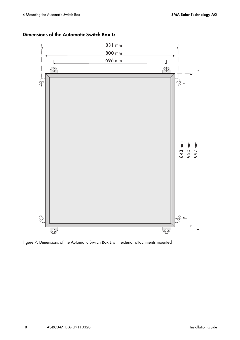 Dimensions of the automatic switch box l | SMA AUTOMATIC SWITCH BOX M-20 User Manual | Page 18 / 64