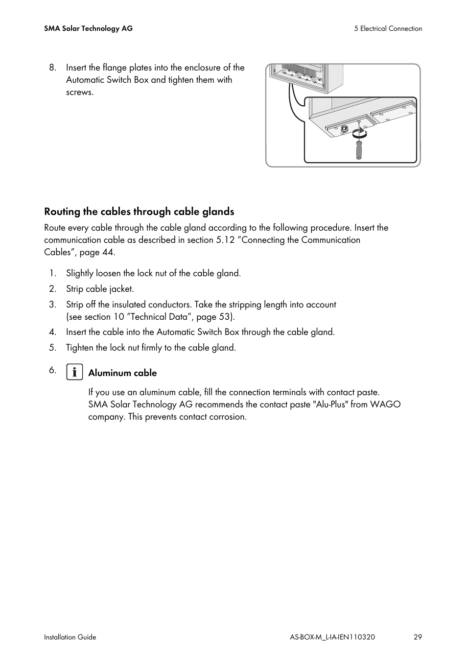 Routing the cables through cable glands | SMA AUTOMATIC SWITCH BOX M-20 User Manual | Page 29 / 64