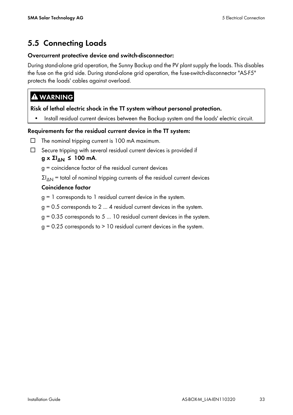 5 connecting loads, Connecting loads | SMA AUTOMATIC SWITCH BOX M-20 User Manual | Page 33 / 64