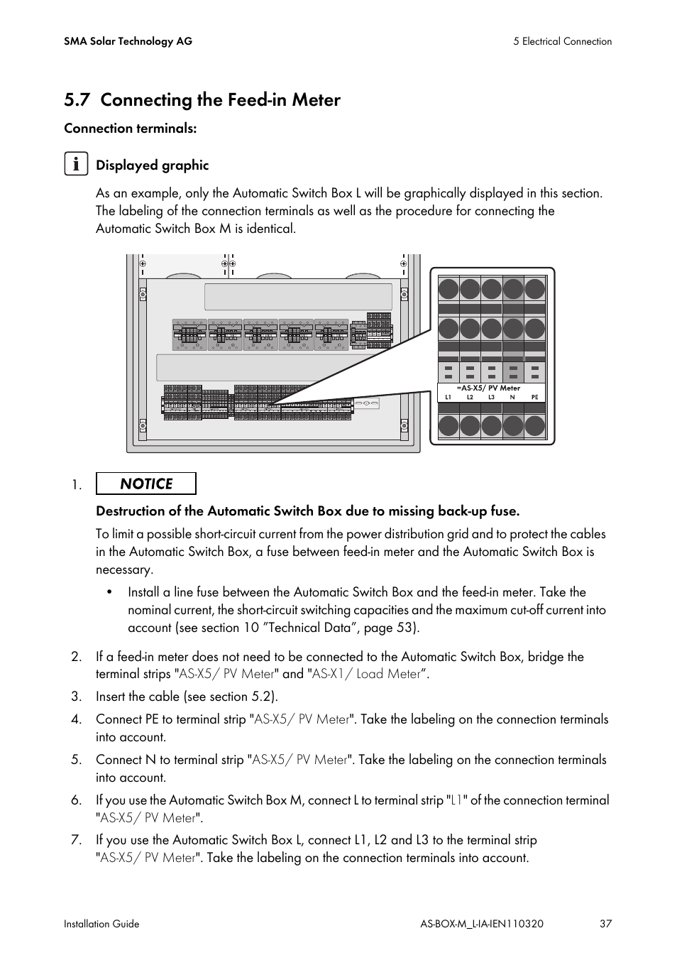 7 connecting the feed-in meter, Connecting the feed-in meter | SMA AUTOMATIC SWITCH BOX M-20 User Manual | Page 37 / 64