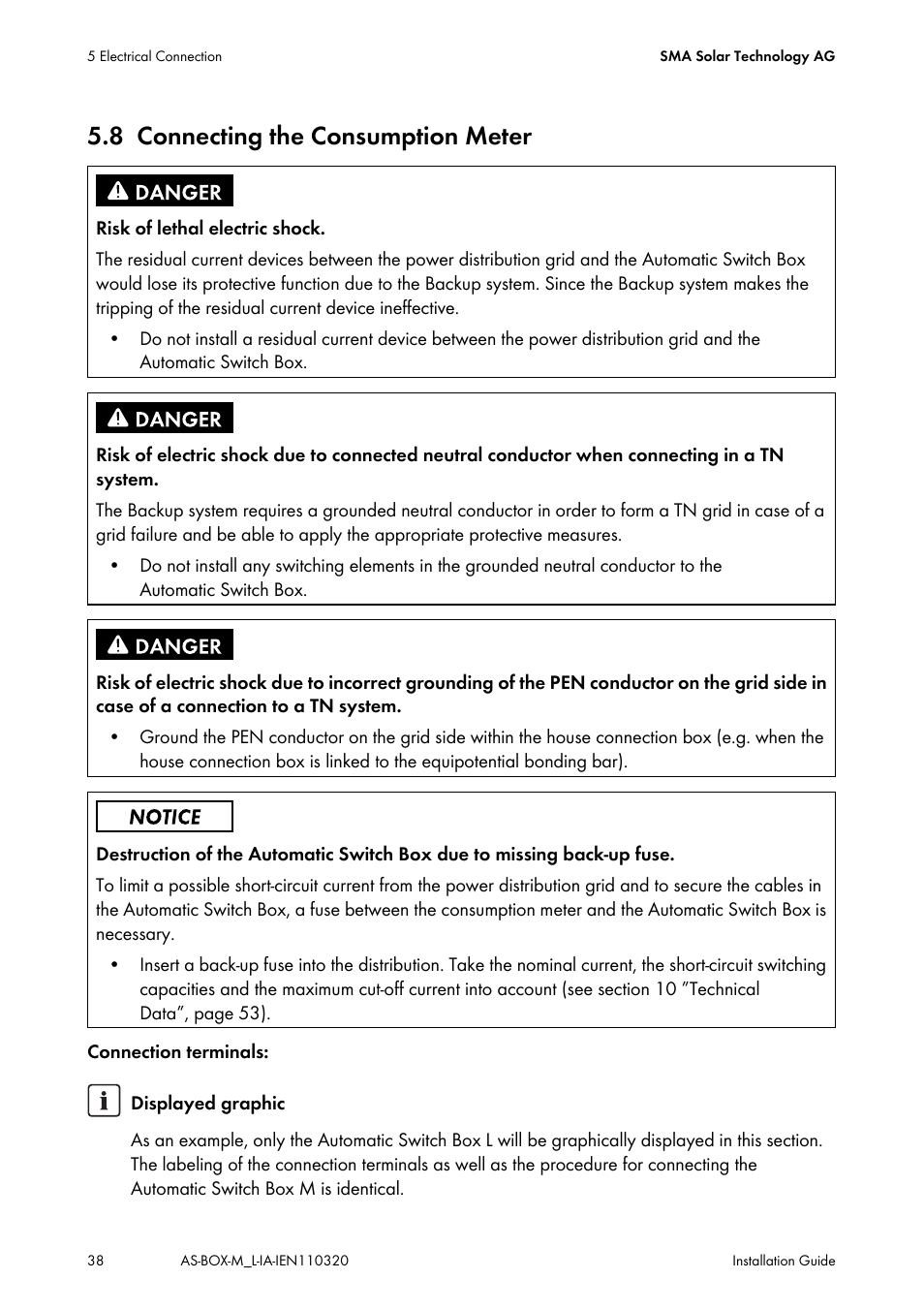 8 connecting the consumption meter, Connecting the consumption meter | SMA AUTOMATIC SWITCH BOX M-20 User Manual | Page 38 / 64