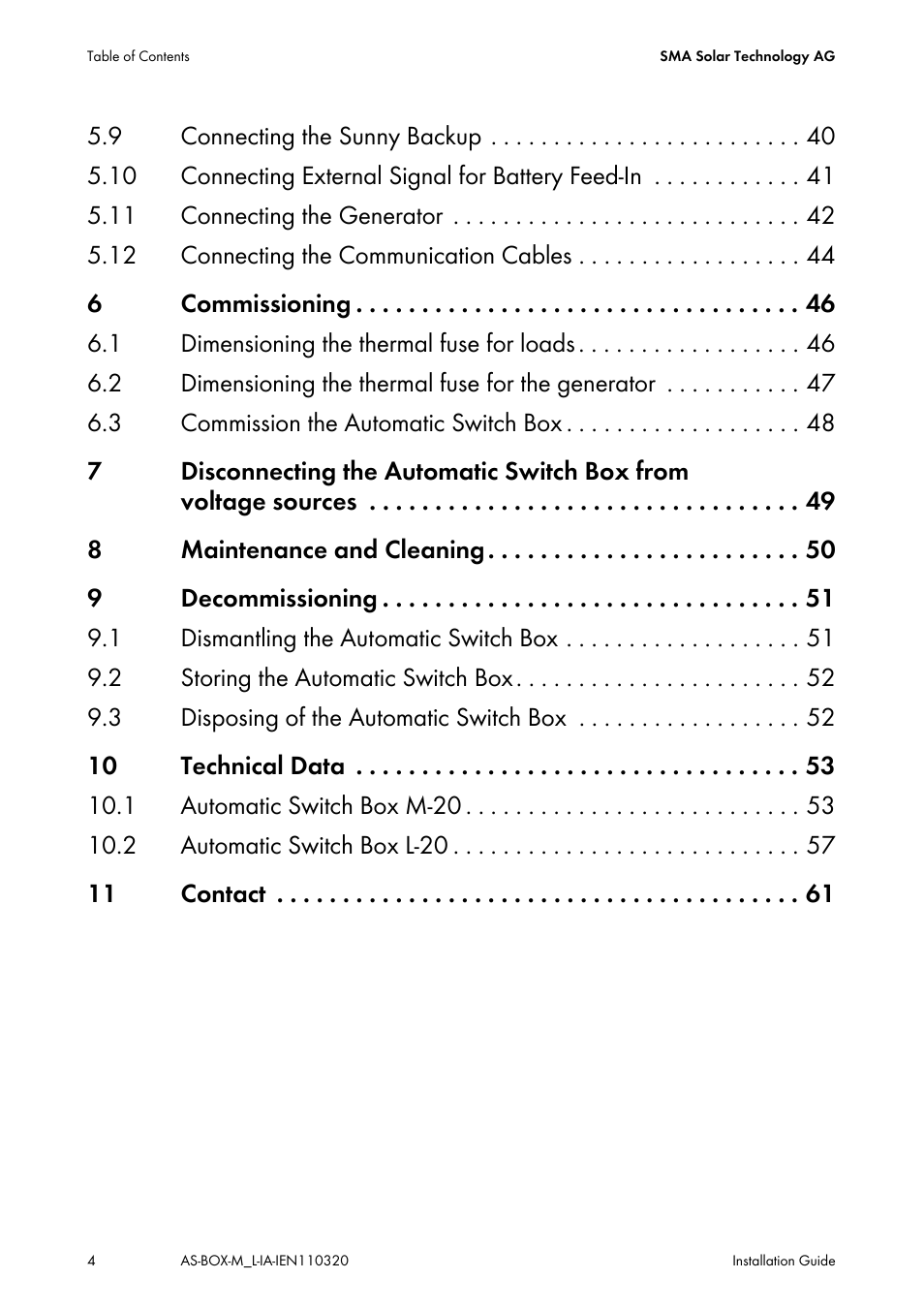 SMA AUTOMATIC SWITCH BOX M-20 User Manual | Page 4 / 64