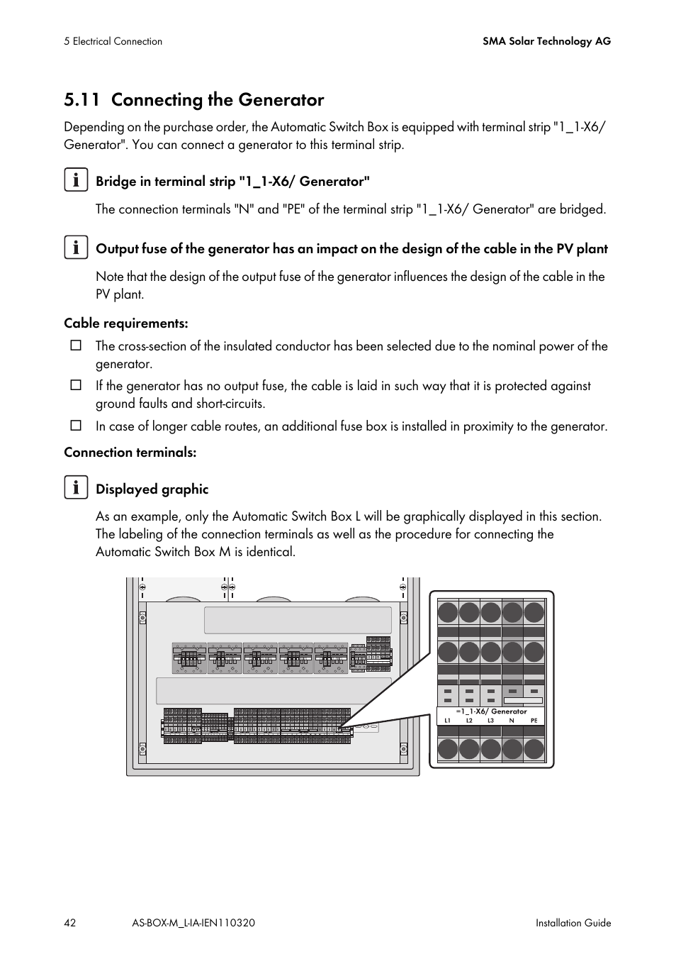 11 connecting the generator, Connecting the generator | SMA AUTOMATIC SWITCH BOX M-20 User Manual | Page 42 / 64