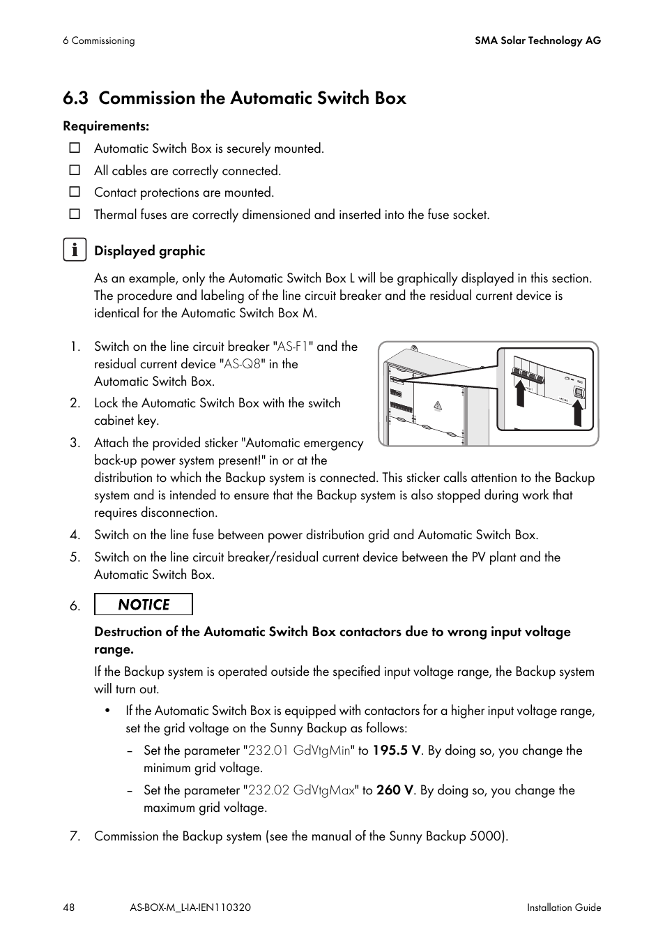 3 commission the automatic switch box, Commission the automatic switch box | SMA AUTOMATIC SWITCH BOX M-20 User Manual | Page 48 / 64