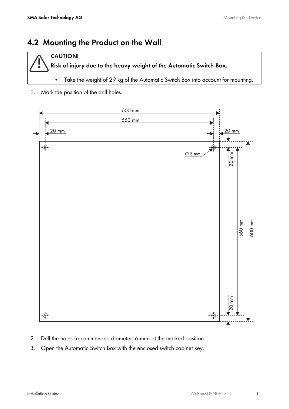 2 mounting the product on the wall, Mounting the product on the wall | SMA AUTOMATIC SWITCH BOX M User Manual | Page 11 / 44