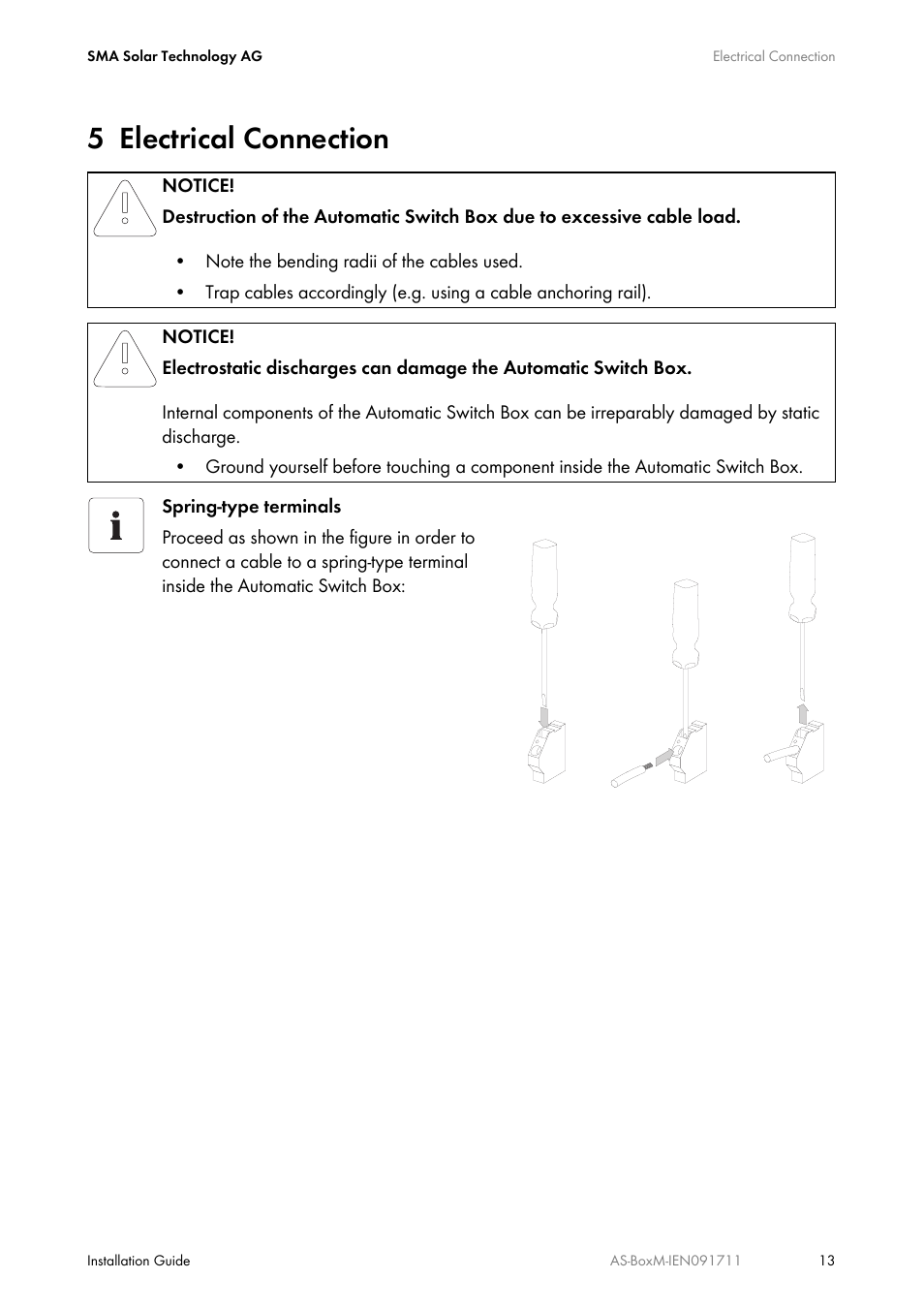5 electrical connection, Electrical connection | SMA AUTOMATIC SWITCH BOX M User Manual | Page 13 / 44
