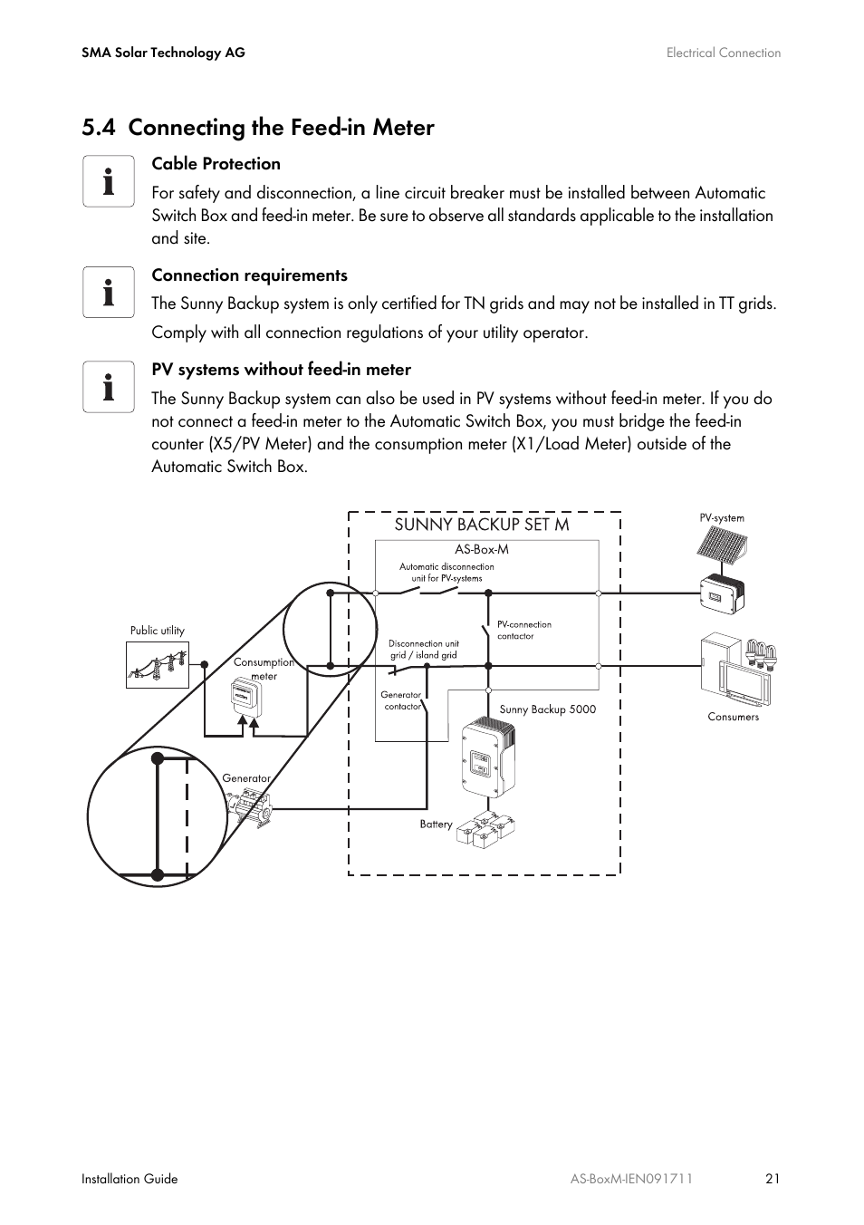 4 connecting the feed-in meter, Connecting the feed-in meter | SMA AUTOMATIC SWITCH BOX M User Manual | Page 21 / 44