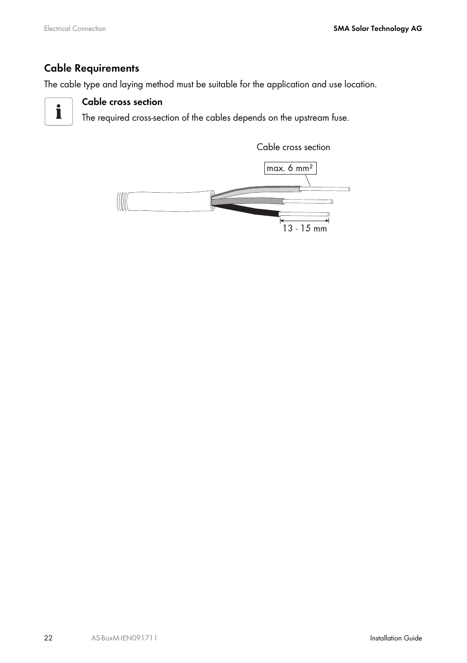 Cable requirements | SMA AUTOMATIC SWITCH BOX M User Manual | Page 22 / 44
