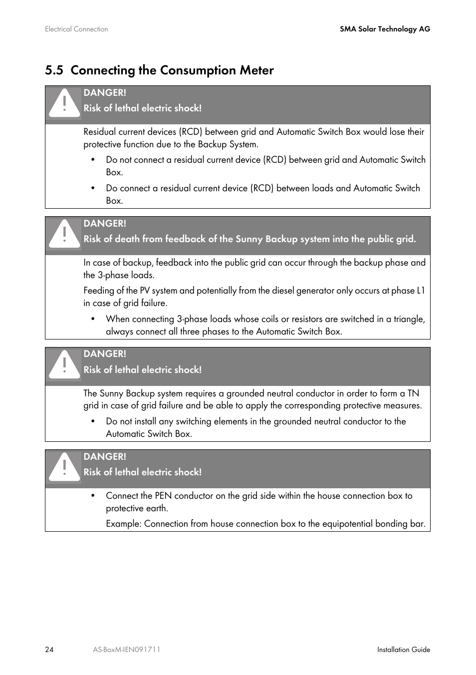 5 connecting the consumption meter, Connecting the consumption meter | SMA AUTOMATIC SWITCH BOX M User Manual | Page 24 / 44