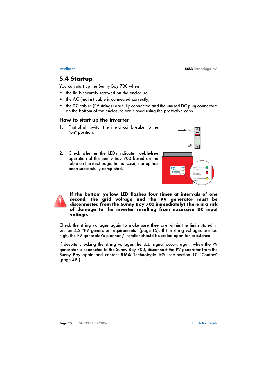 4 startup, Startup | SMA SB 700 User Manual | Page 30 / 52