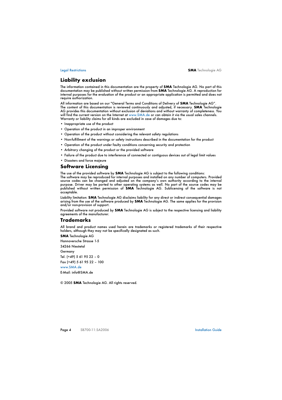 SMA SB 700 User Manual | Page 4 / 52