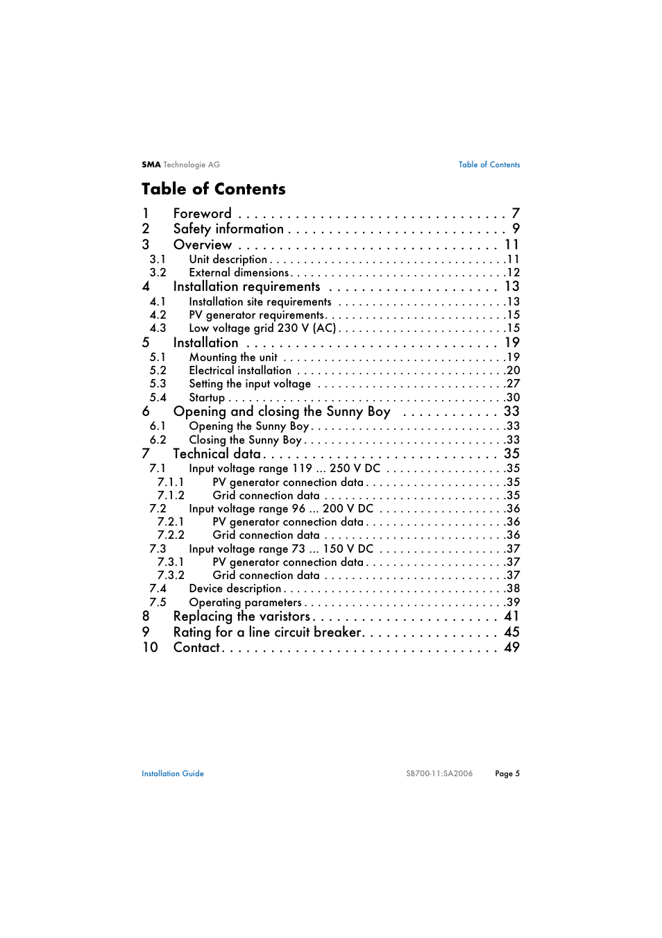 SMA SB 700 User Manual | Page 5 / 52