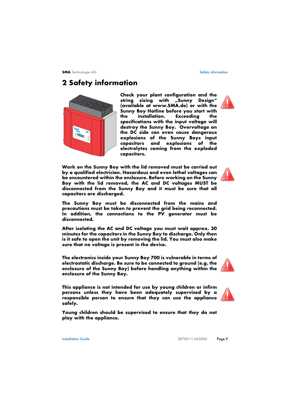 2 safety information, Safety information | SMA SB 700 User Manual | Page 9 / 52