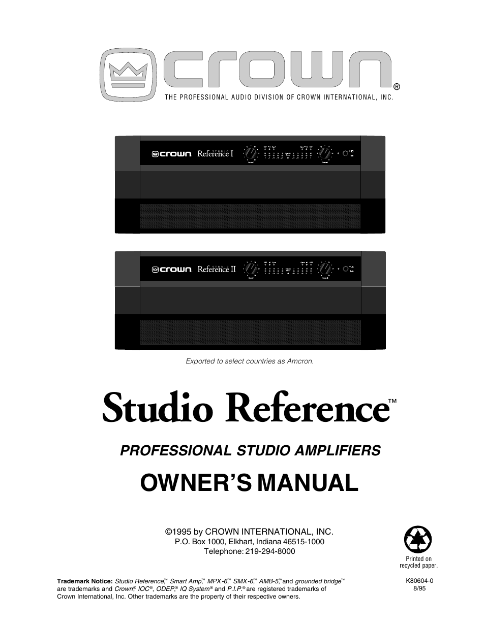 Crown Audio STUDIO AMPLIFIER User Manual | 41 pages