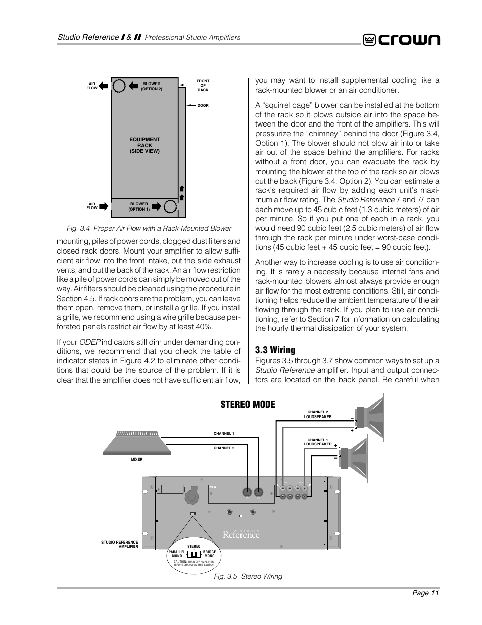 Reference, 3 wiring, Stereo mode | Page 11 | Crown Audio STUDIO AMPLIFIER User Manual | Page 11 / 41