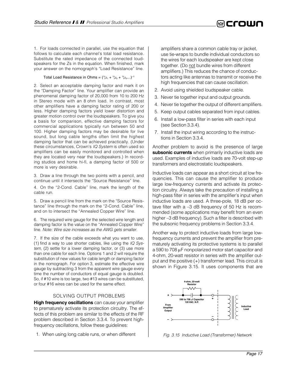 Crown Audio STUDIO AMPLIFIER User Manual | Page 17 / 41