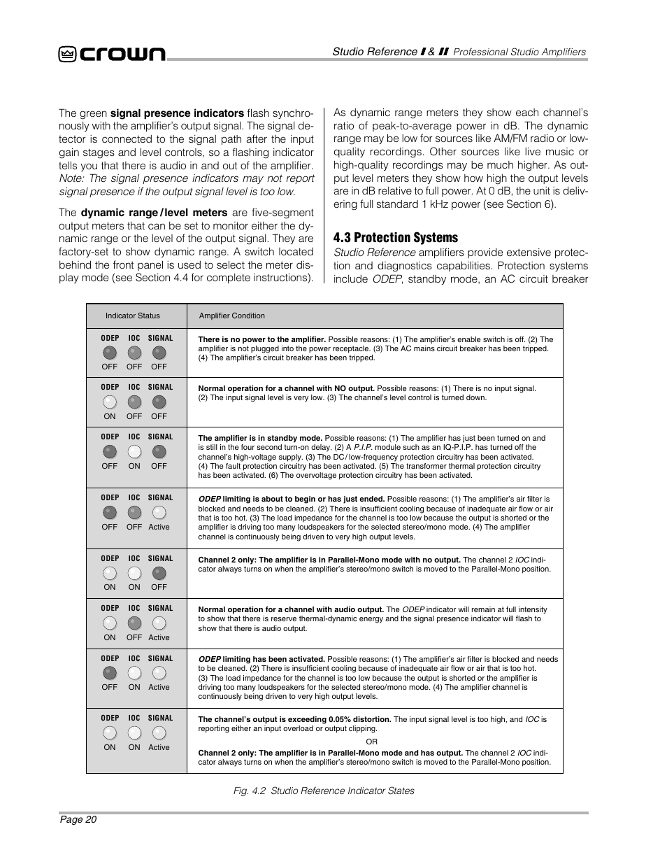 3 protection systems | Crown Audio STUDIO AMPLIFIER User Manual | Page 20 / 41