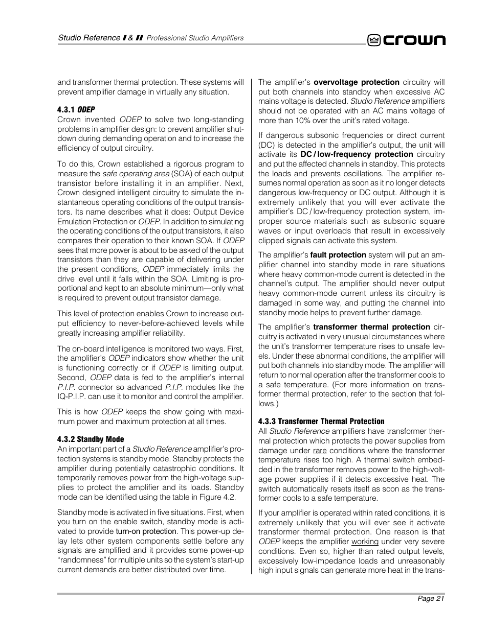 Crown Audio STUDIO AMPLIFIER User Manual | Page 21 / 41