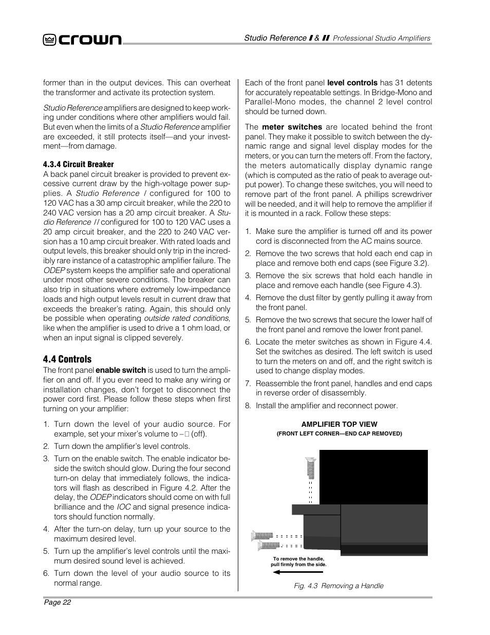 Crown Audio STUDIO AMPLIFIER User Manual | Page 22 / 41