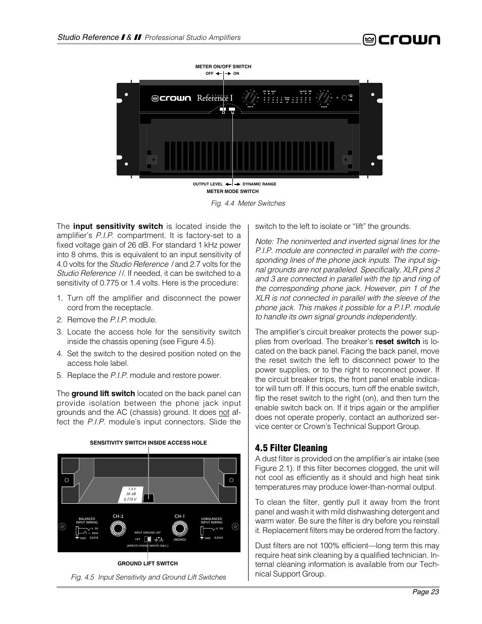 5 filter cleaning | Crown Audio STUDIO AMPLIFIER User Manual | Page 23 / 41