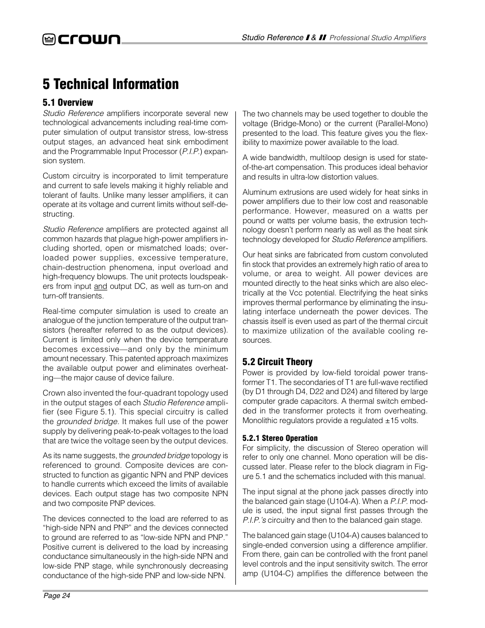 5 technical information | Crown Audio STUDIO AMPLIFIER User Manual | Page 24 / 41