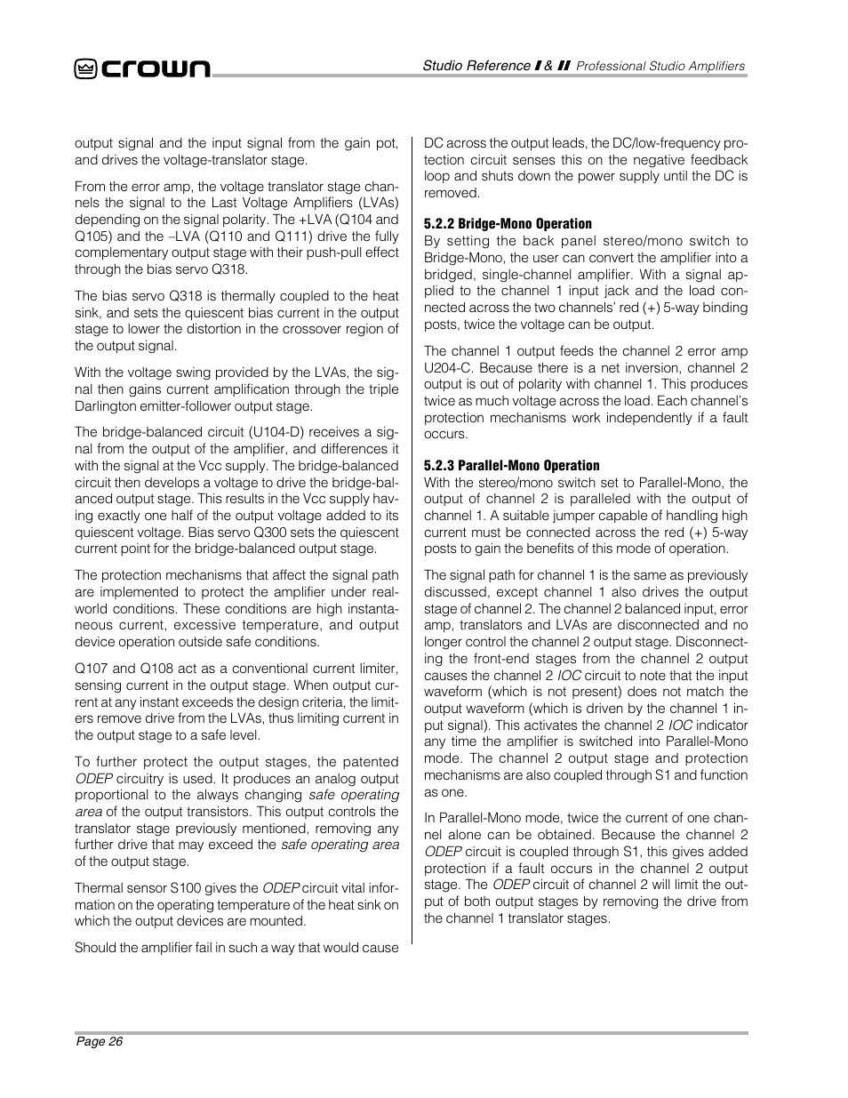 Crown Audio STUDIO AMPLIFIER User Manual | Page 26 / 41