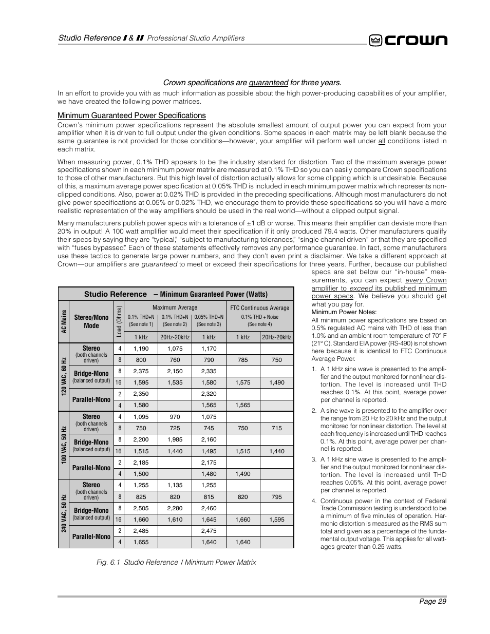 Crown Audio STUDIO AMPLIFIER User Manual | Page 29 / 41